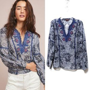 NWOT RANNA GILL Sisario Peasant Beaded Embroidered Top L